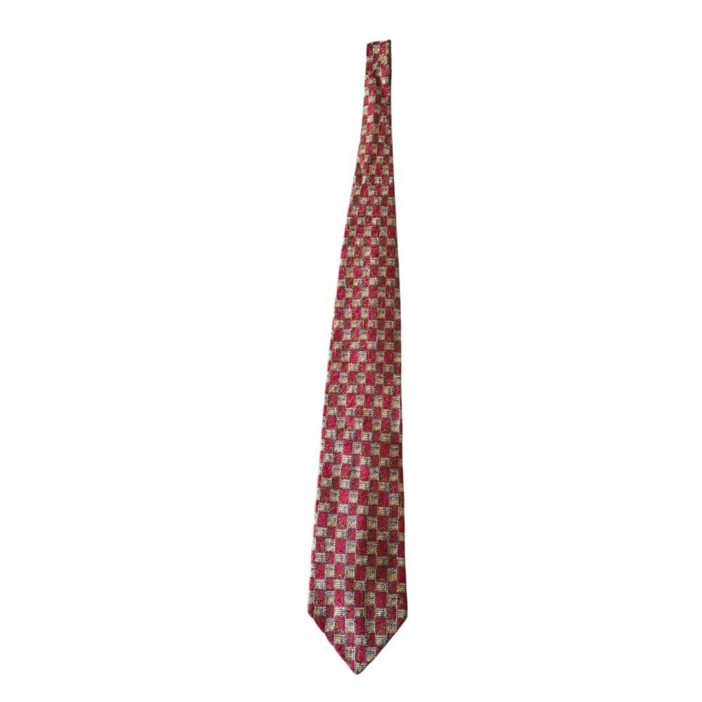 Fumagalli Italy 100% Silk Tie Red Gold Geometric Check Mens Necktie Luxury - Picture 12 of 16